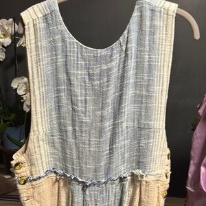 Free people Blue and Cream Sleeveless jumper 💯 % cotton with raw hem and buttons